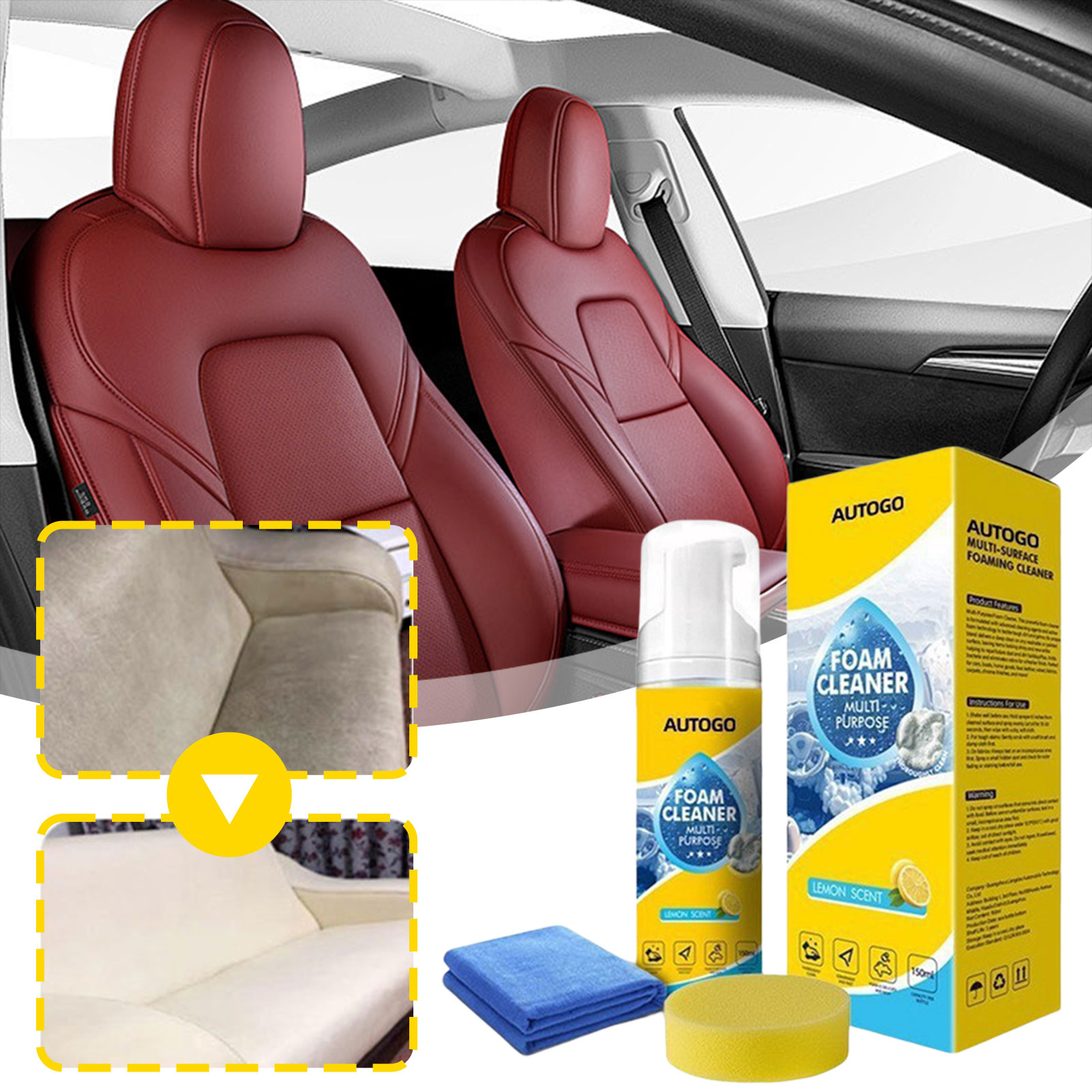 Leather Cleaner Interior - Mehrzweck-Schaumreiniger für den Autoinnenraum, Schaumreiniger mit